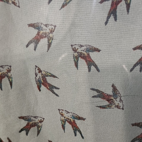 Sheer Button Front Sleeveless Shirt with Birds Small Green Fire Los Angeles A169 - Picture 4 of 5